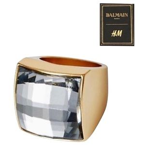 Balmain x H&M Gold and Clear Crystal Oversized Statement Ring